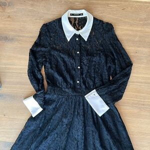 Zara lace cocktail dress with collar and pearl buttons. EUC M